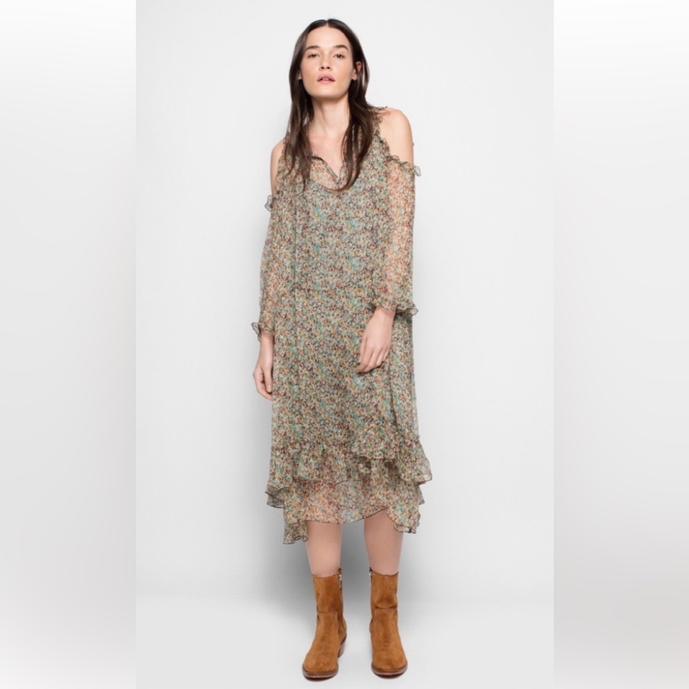 Zadig & Voltaire Silk chiffon flowy boho ruffle hippie art to wear lagenlook